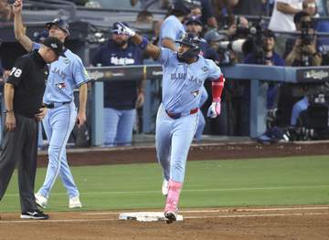 岡本和真のデビュー戦で珍事！ゲレーロの折れたバットがバックネットに引っかかり試合中断 球審もぼうぜん スタッフの神業に本拠地が拍手