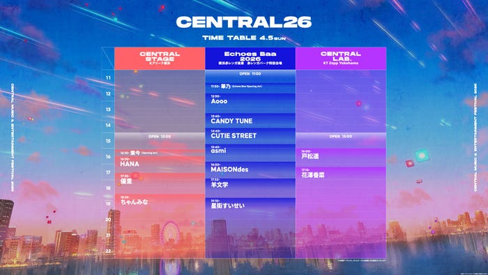 都市型フェス「CENTRAL 2026」タイムテーブル(提供写真)