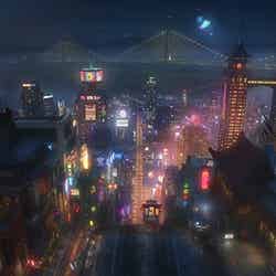 サンフランシスコの地形に日本の文化や風景が融合された架空都市“サンフランソウキョウ”（c）2014 Disney. All Rights Reserved.