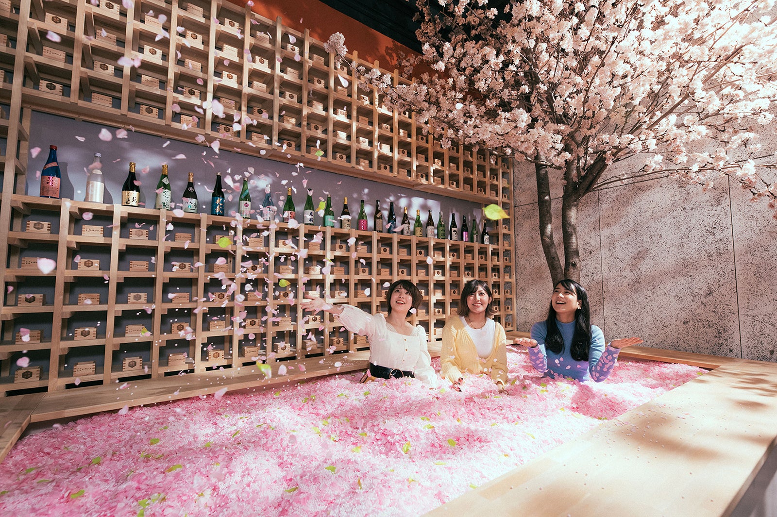 サクラチルバー 桜舞い散る花見バーが渋谷に 1万枚の花びらに埋もれる桜プールも 女子旅プレス