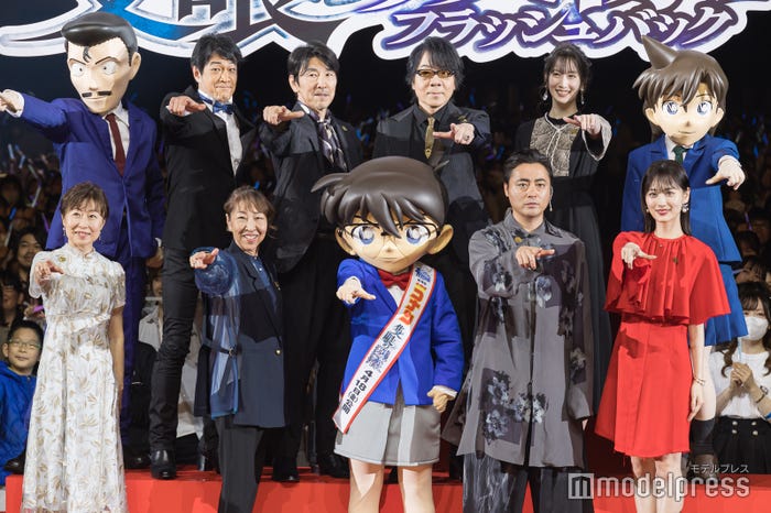 (上段左より)毛利小五郎、小山力也、高田裕司、速水奨、小清水亜美、毛利蘭(下段左より)山崎和佳奈、高山みなみ、江戸川コナン、山田孝之、山下美月(C)モデルプレス