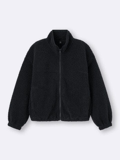 ボアフリースブルゾン 2025gu黒女性冬ボアフリースブルゾン