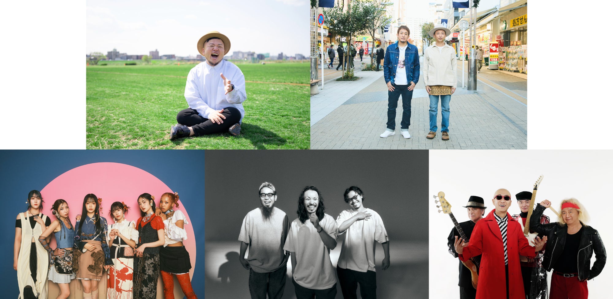 （上段左から）HIPPY、FUNKY MONKEY BΛBY’S（下段左から）Little Glee Monster、WANIMA、爆風スランプ（提供写真）