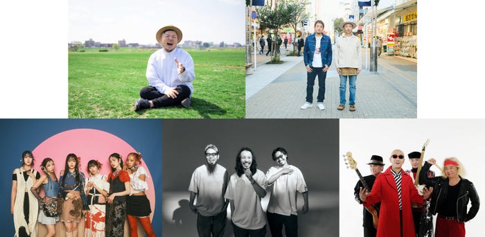 (上段左から)HIPPY、FUNKY MONKEY BΛBY’S(下段左から)Little Glee Monster、WANIMA、爆風スランプ(提供写真)