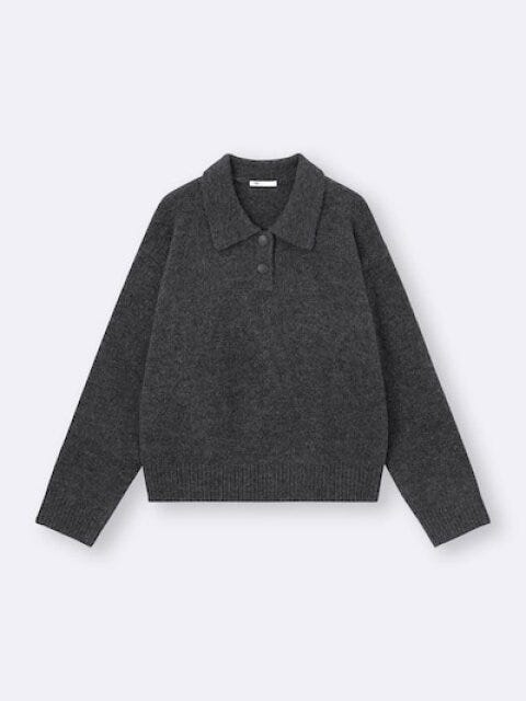 GU　パフニットポロシャツ　DARK