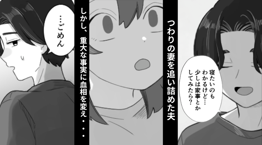 「寝てないで、少しは家事したら？」つわりの妻を追い詰めた夫！？しかし⇒重大な事実に気づき…血相を変え「…ごめん」