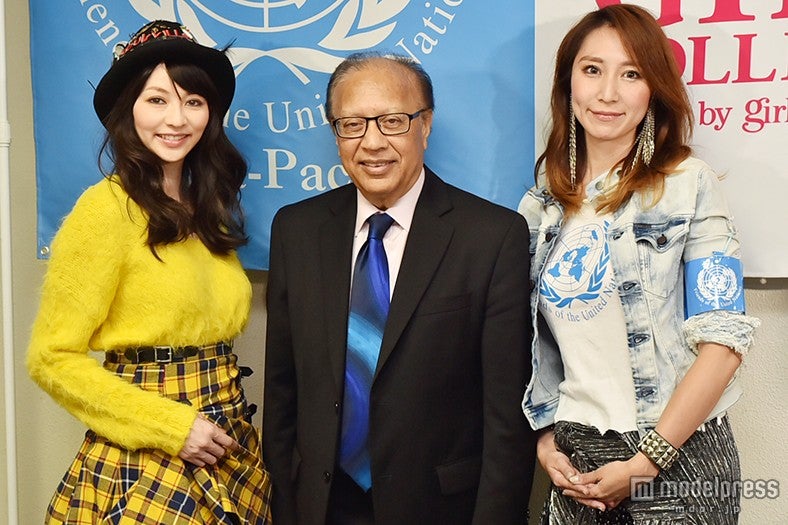 左から：香里奈、アンワルル K．チャウドリー氏、小松田有理さん