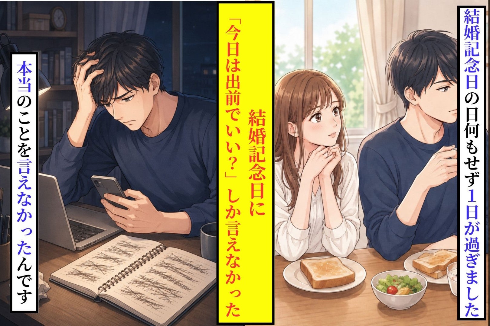 予約が取れないまま迎えた結婚5年目の当日、俺は妻に何も切り出せなかった