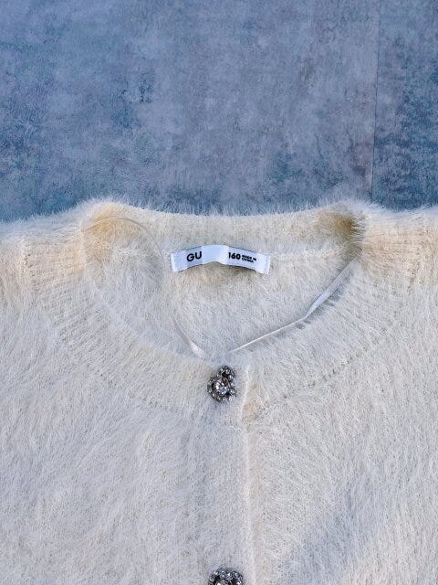 GUシャギーニットハートビジューボタンカーディガン GUシャギーニットハートビジューボタンカーディガン ナチュラルのハートビジュー