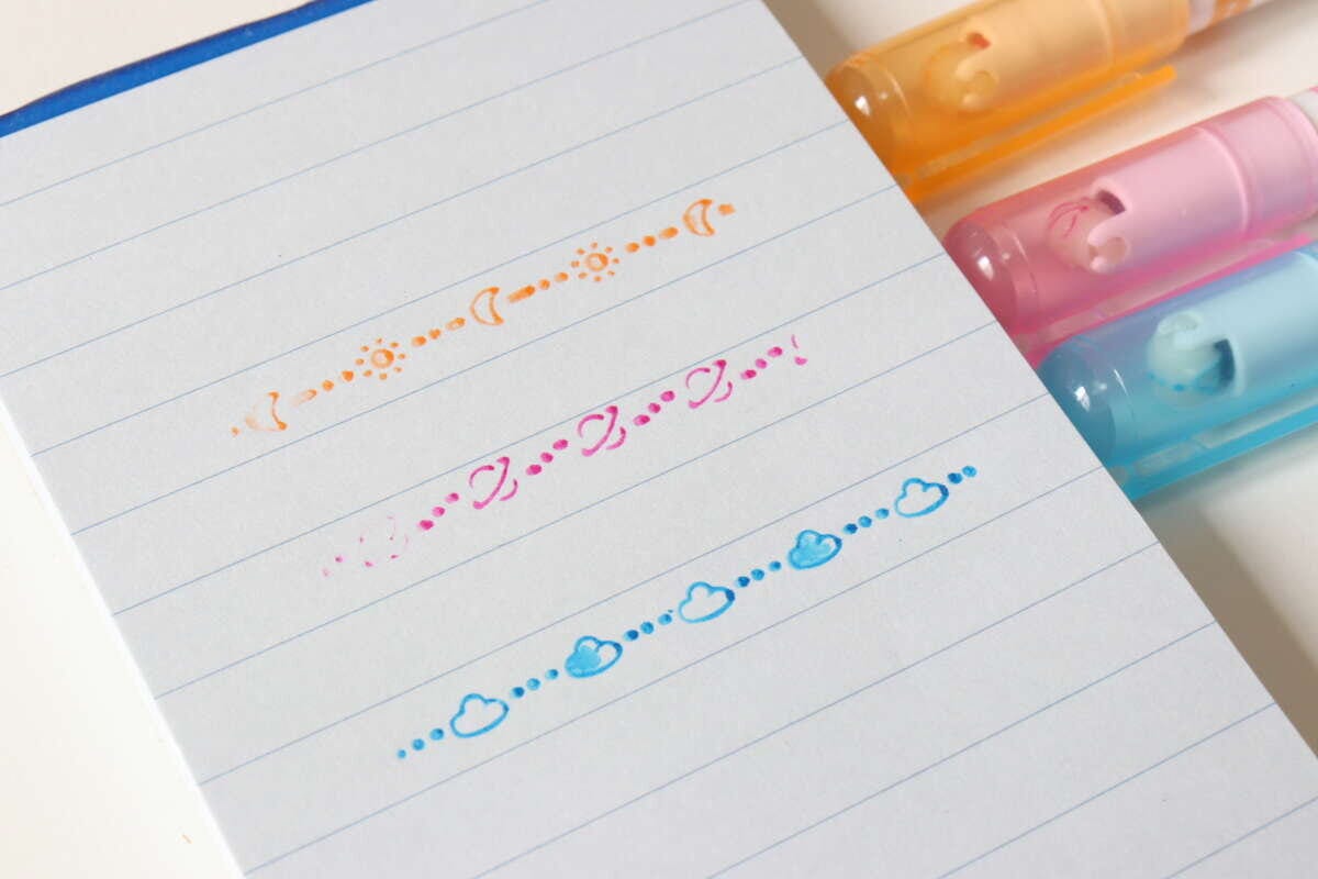 ローラー付カラーペン（雲、宇宙、月と太陽、3本）　使用例