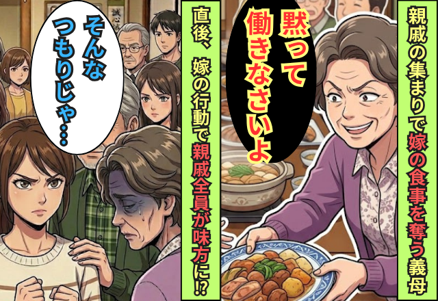 親戚の集まりで「黙って働け」嫁の食事を奪う義母。しかし直後⇒嫁のたった1つの行動で…親戚全員が“一斉に”味方に！？