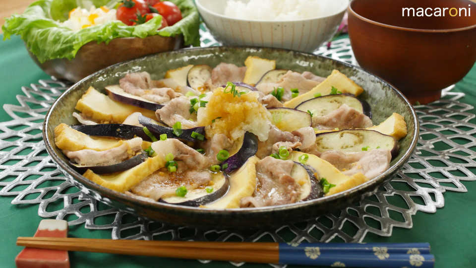 レンジで5分!豚肉と厚揚げとなすの簡単ミルフィーユ蒸し