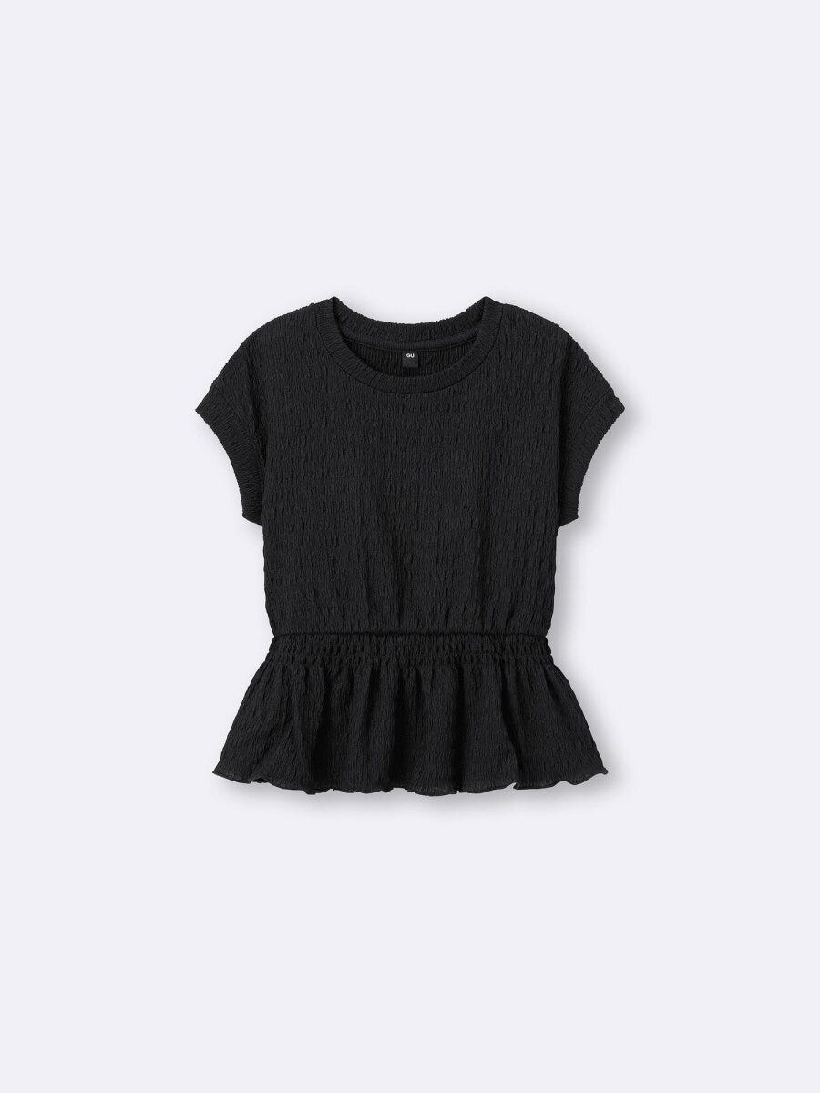 黒のテクスチャーペプラムTシャツ
