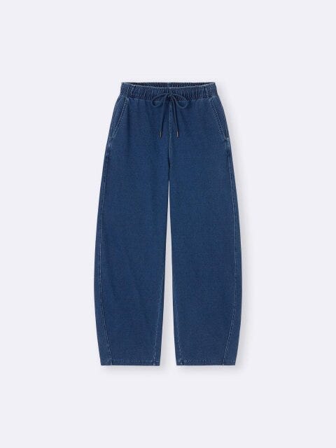 デニムスウェットバレルレッグパンツ 2025guデニムスウェットバレルレッグパンツ