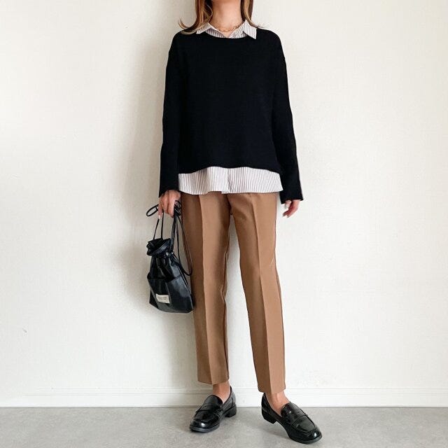 GU　シアーセーター　ストライプシャツ　コーデ