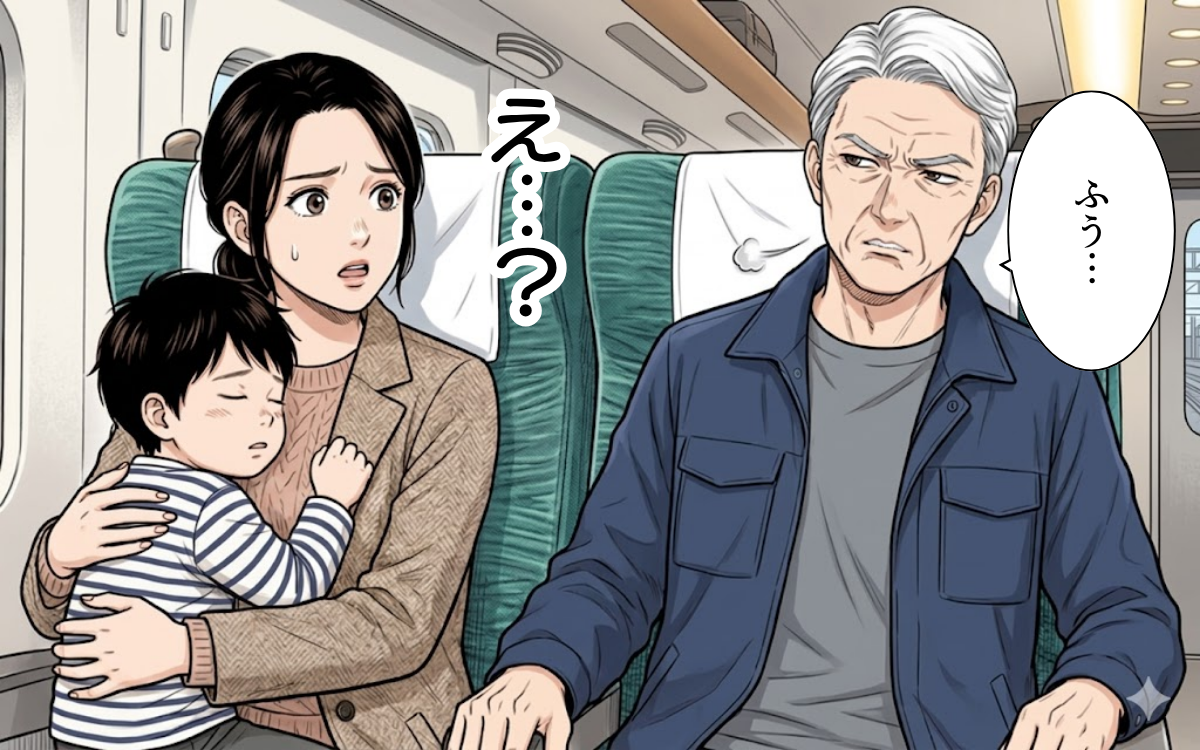 「え…？」眠る息子を抱く私の隣に突然座った男性…指定席を巡る新幹線トラブルの行方は？【漫画】