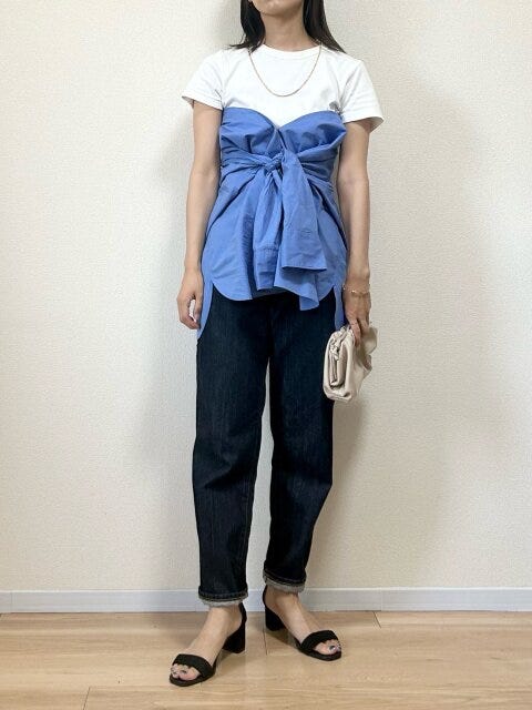 ユニクロ　コットンシャツ　ビスチェ風　アレンジ