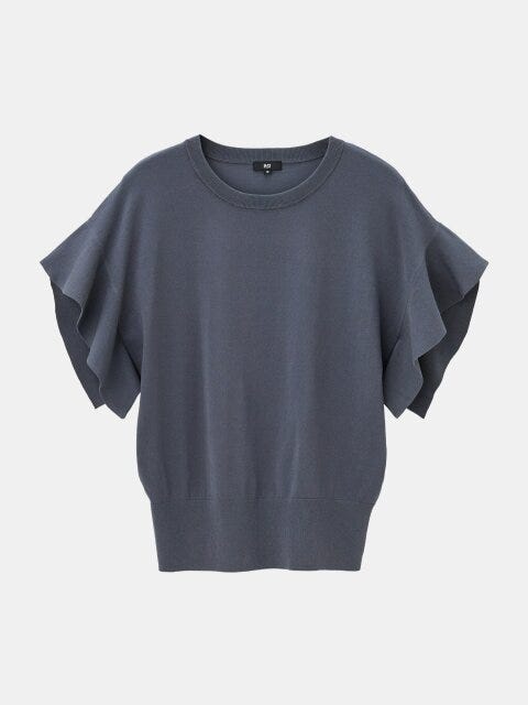 PLST コットンアセテートブレンドフレアスリーブセーター PLSTのコットンアセテートブレンドフレアスリーブセーター