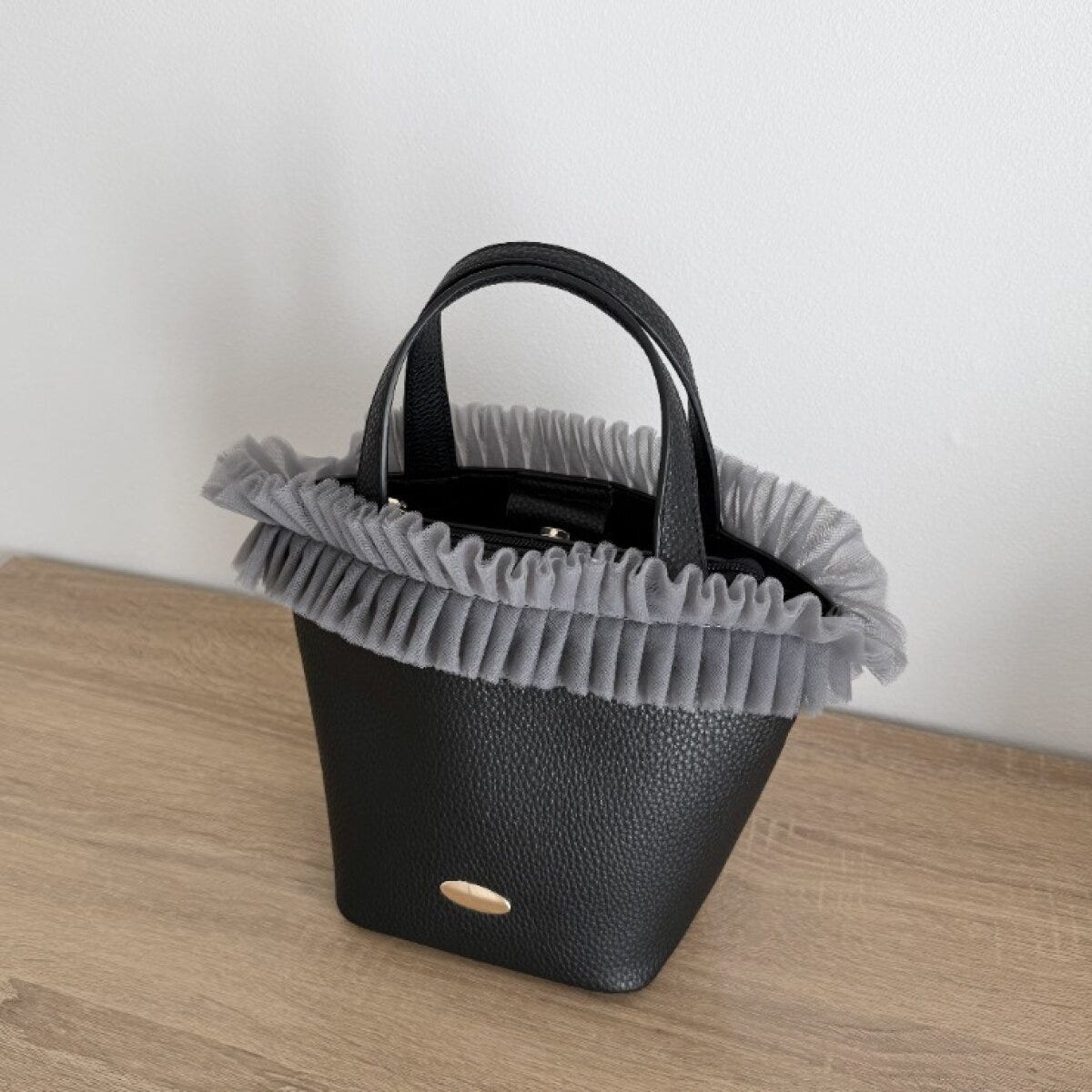 2026春しまむらコラボ黒チュールフェイクレザーバッグ