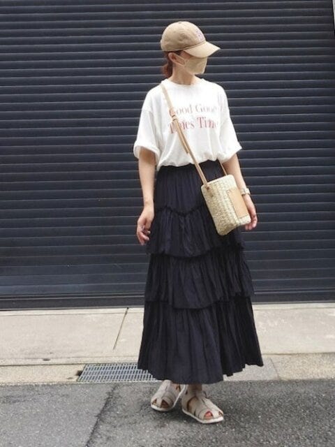 ロゴTシャツ　コーデ　夏