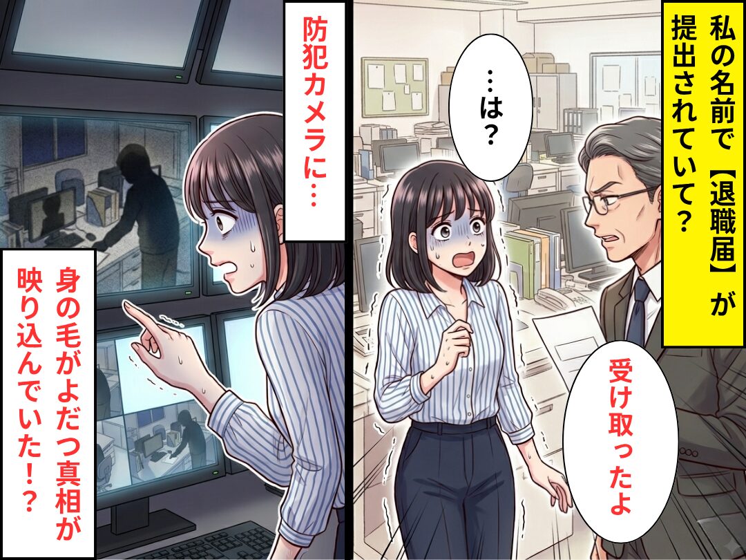 私の名前で【退職届】が提出されていて？上司「受け取ったよ」私「…は？」⇒防犯カメラに…ゾッな真相が映り込んでいた！？
