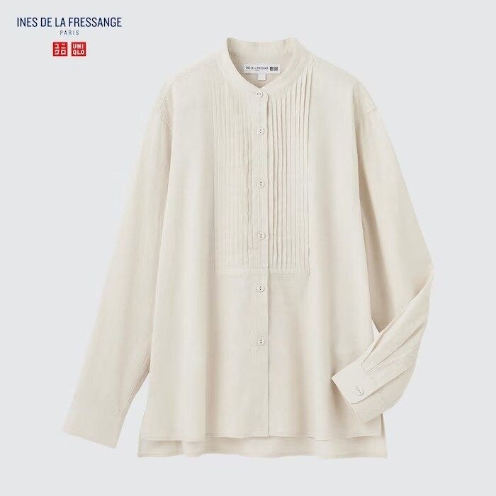 ユニクロ　uniqlo　レディース　おすすめ　オススメ　コスパ　2023　春夏　新作　3月　トップス　イネスドラフレサンジュ　イネス　イネス・ド・ラ・フレサンジュ　コラボ　リネンコットンピンタックシャツ　シャツ