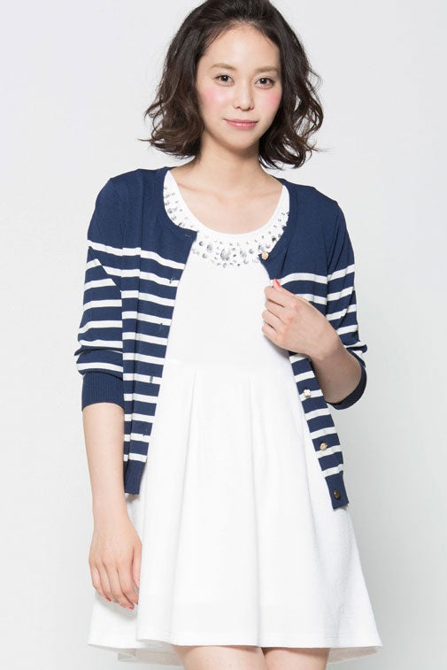 ミックスビジューボタンボーダーカーデ「DEPARTMENT」4,480円（税込）