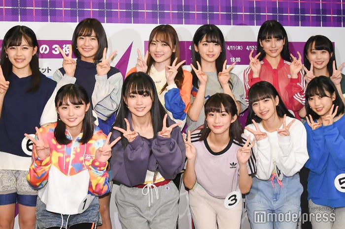 <下段左から>遠藤さくら(えんどう・さくら)、賀喜遥香(かき・はるか)、掛橋沙耶香(かけはし・さやか)、金川紗耶(かながわ・さや)、北川悠理(きたがわ・ゆり)<上段左から>柴田柚菜(しばた・ゆな)、清宮レイ(せいみや・れい)、田村真佑(たむら・まゆ)、筒井あやめ(つついあやめ)、早川聖来(はやかわ・せいら)、矢久保美緒(やくぼ・みお) (C)モデルプレス