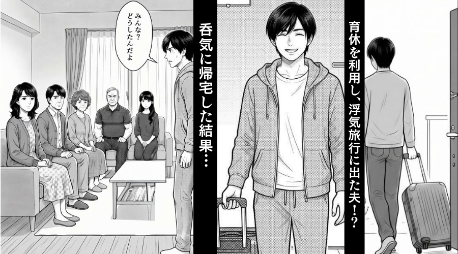 育休を利用し…浮気旅行に出発した夫！？呑気に帰宅した結果⇒夫「みんな…どうした…？」最悪の事態になった話
