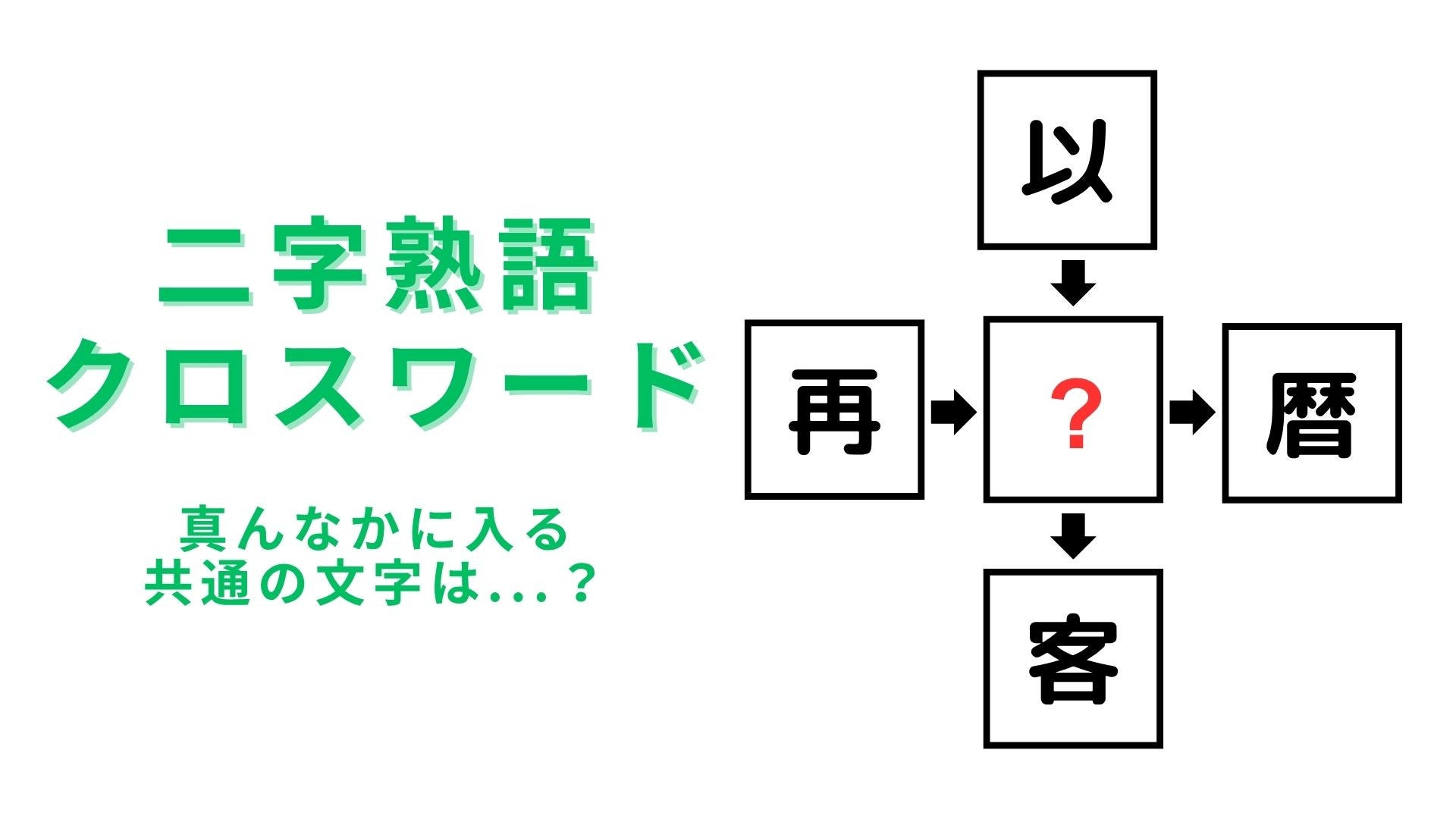 【二字熟語クロスワード】真んなかに入る漢字は？スキマ時間にやってみて！