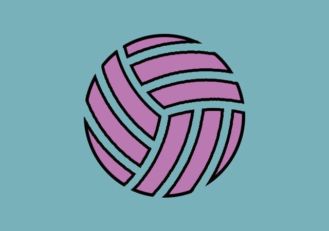 水色の背景にピンクと水色の縞模様の丸い図形が描かれた心理テスト用のイラスト