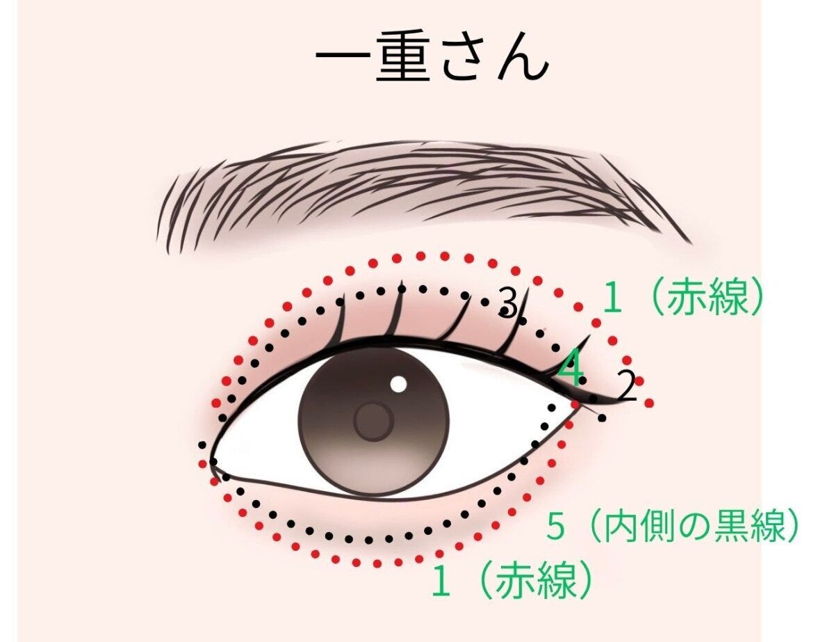 一重さん向けアイシャドウの塗り方を示す目元イラスト