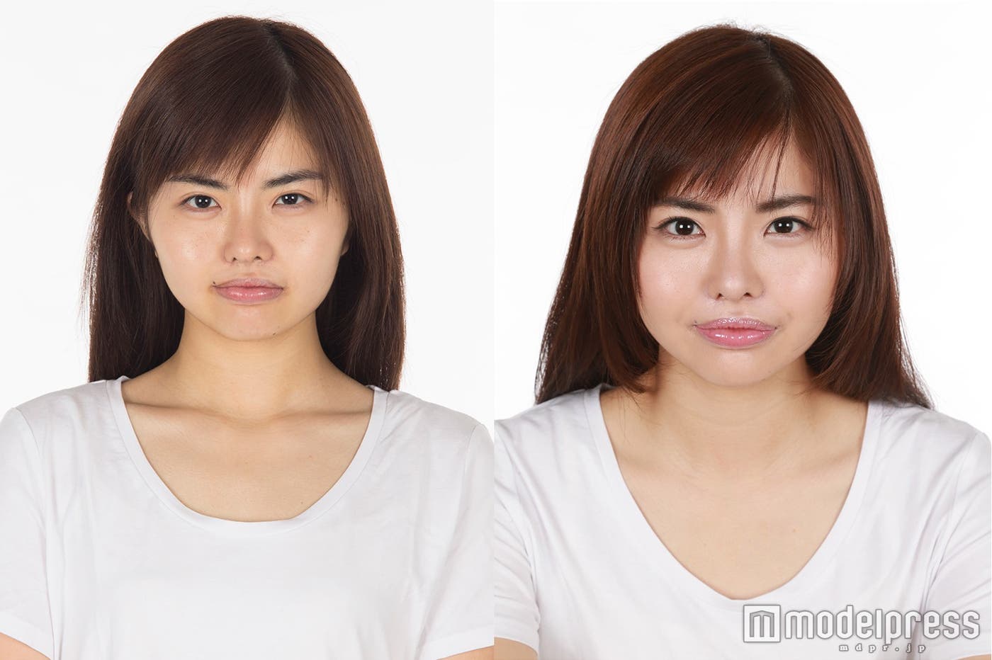 笹野千枝里さん整形後のすっぴん(左)&メイク(右)