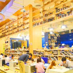 リラックス気分の、コンセプチュアルな図書館カフェ