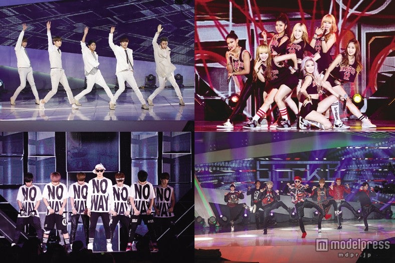 韓国の人気番組「THE SHOW」、昨年の出演アーティスト（左上より）「MYNAME」「WASSUP」（左下より）「BTS（防弾少年団）」「BLOCK B」／（C）SBS VIACOM LIMITED &amp; TBSテレビ