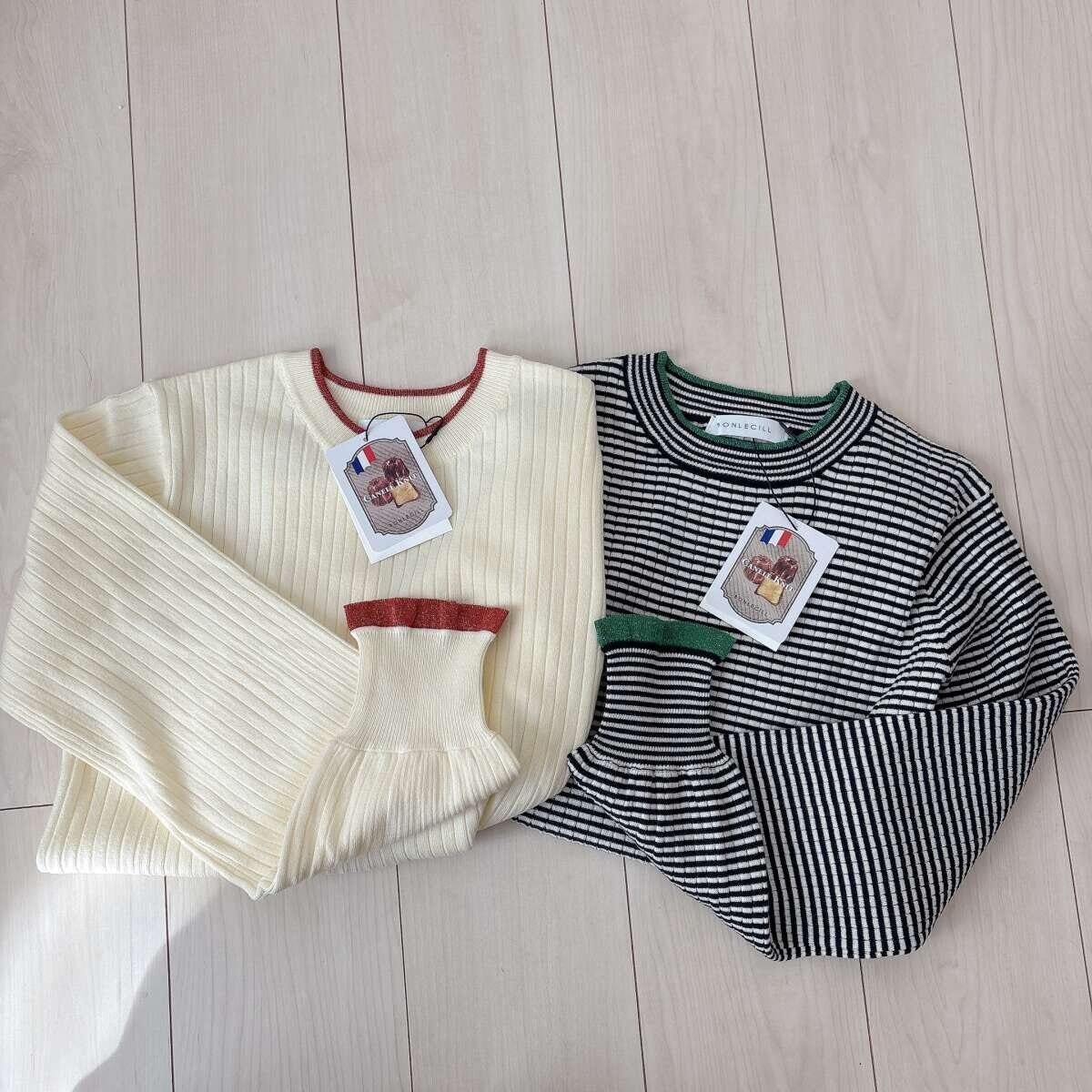 BONLECILL至福のカヌレニット　ホワイトとボーダー