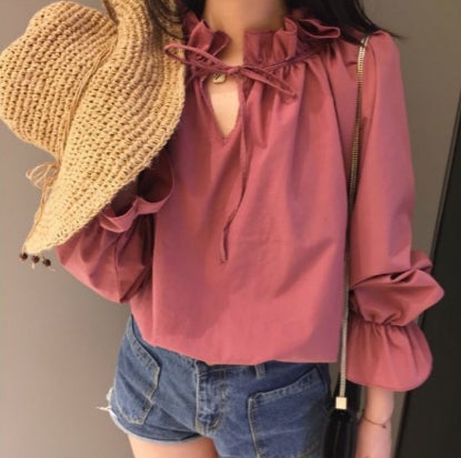 バルーン シフォン ピンク トップス／Rudgley