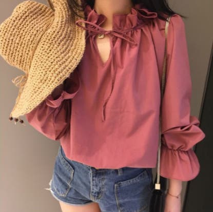 バルーン シフォン ピンク トップス/Rudgley