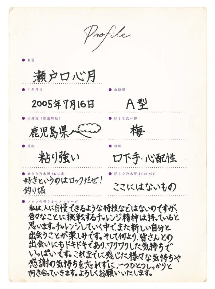 瀬戸口心月プロフィール(提供写真)