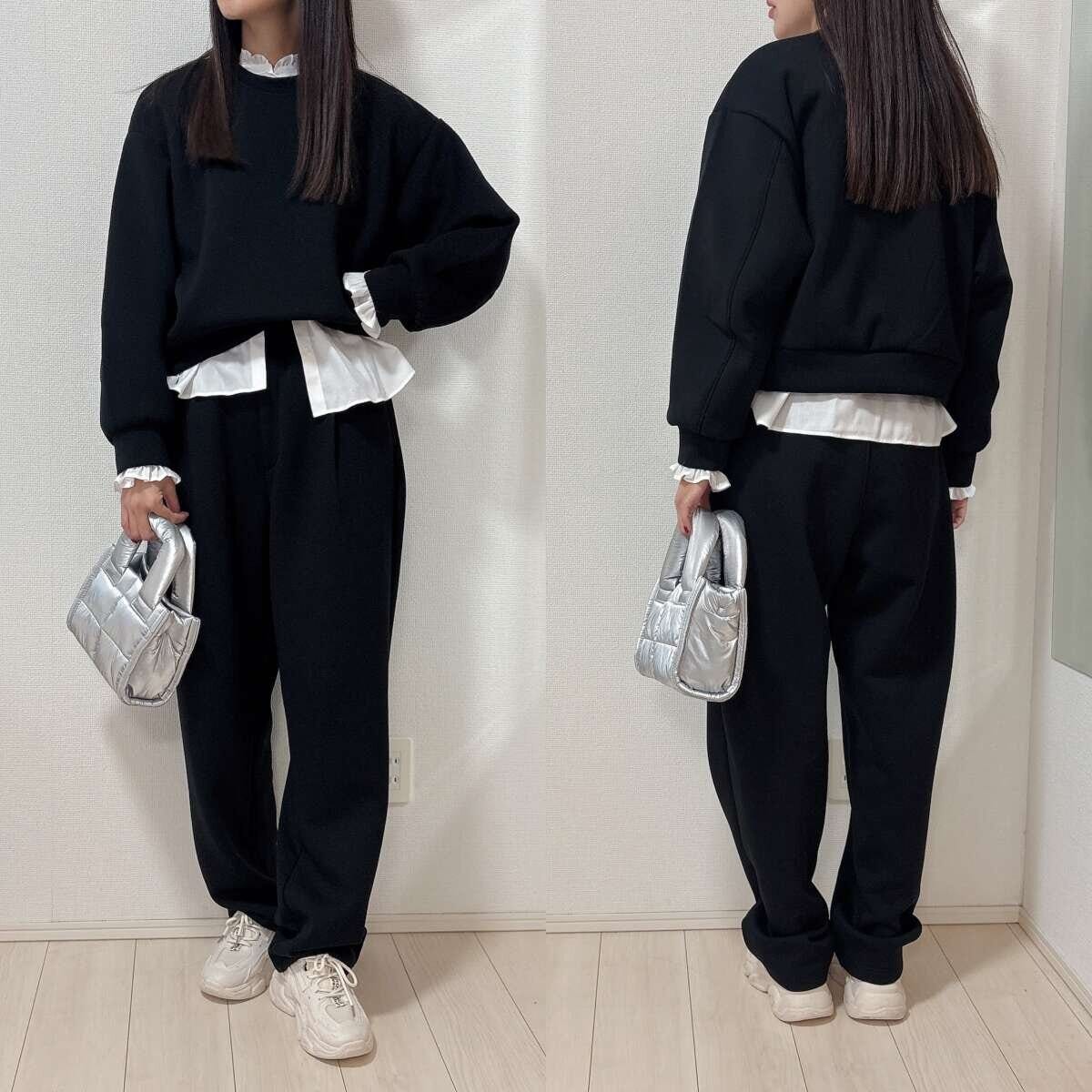 GUパフスウェットキャロットパンツのセットアップコーデ