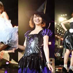 コスプレ姿でファッションショーを披露した「めざまし」ファミリー（左から）小野彩香、高見侑里、曽田麻衣子