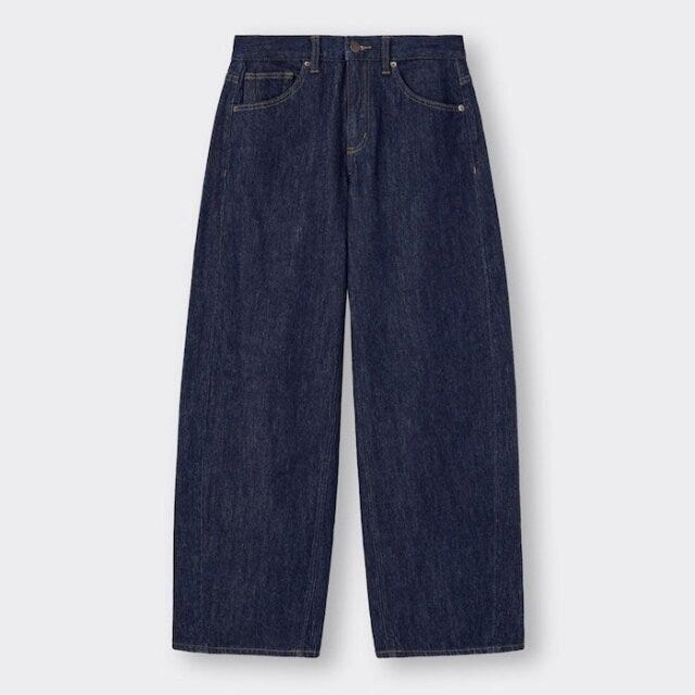 GU　着やせコーデ　体型カバー　ローライズバギージーンズ