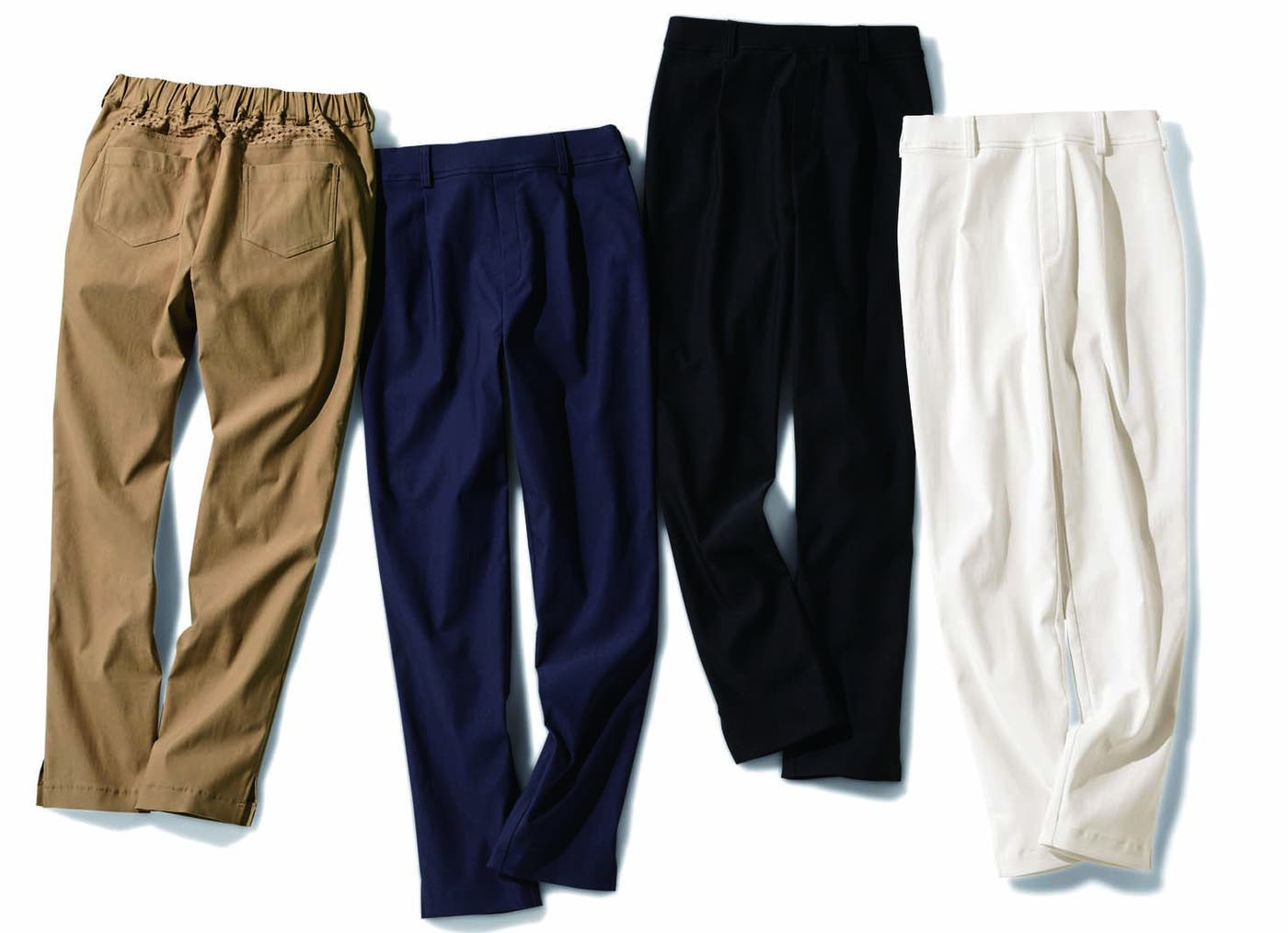 テーパードパンツ¥3,800(期間限定特別価格・税抜)、ワイドパンツ¥4,500(税抜)/フェリシモ「涼やかパンツ」