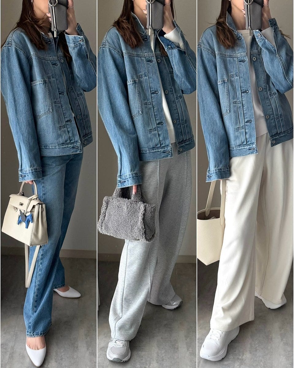 ユニクロのデニムトラッカージャケットのコーデ1