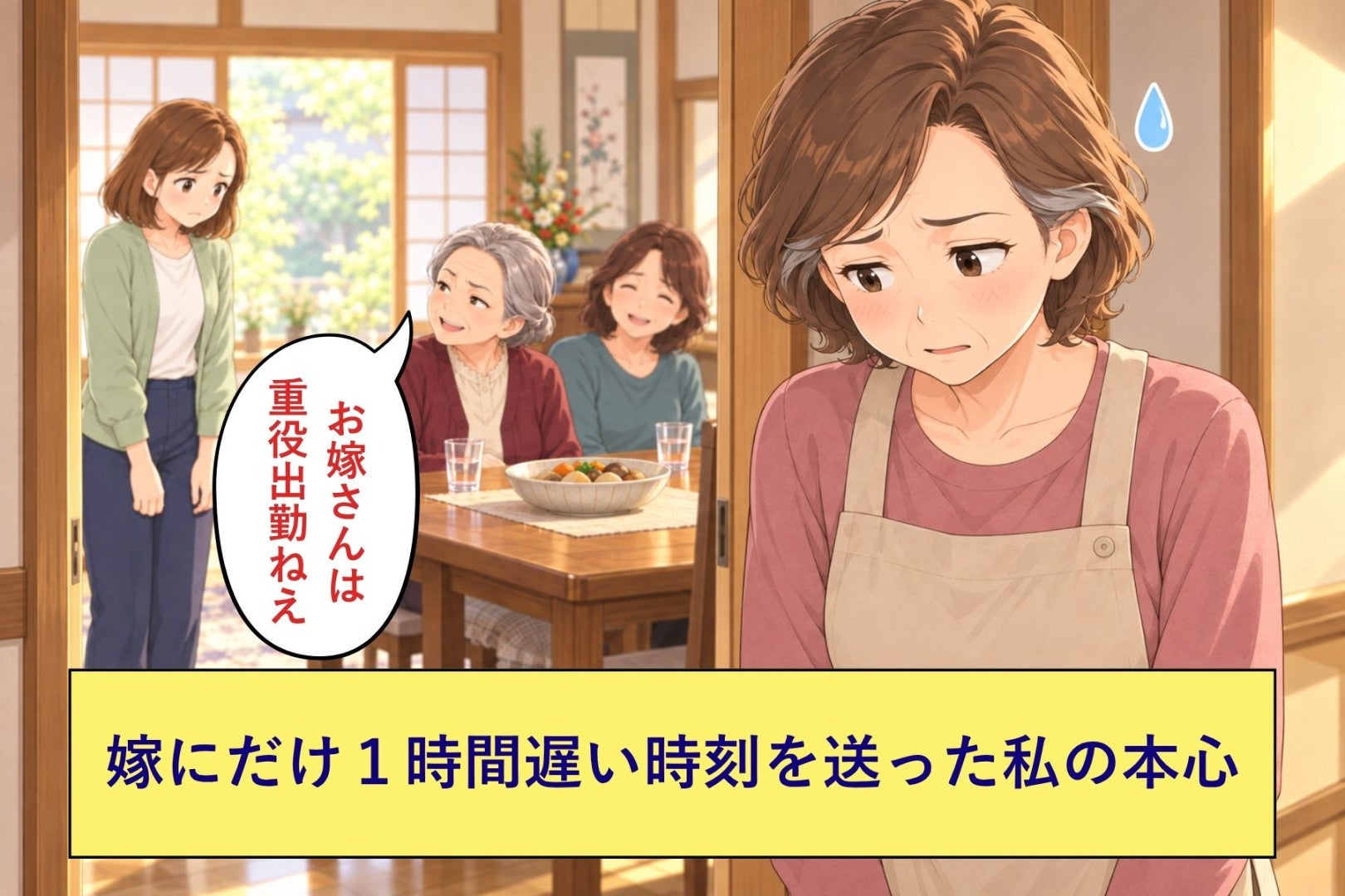 「いいのよ、座って」しか言えなかった。嫁にだけ１時間遅い時刻を送った私の本心