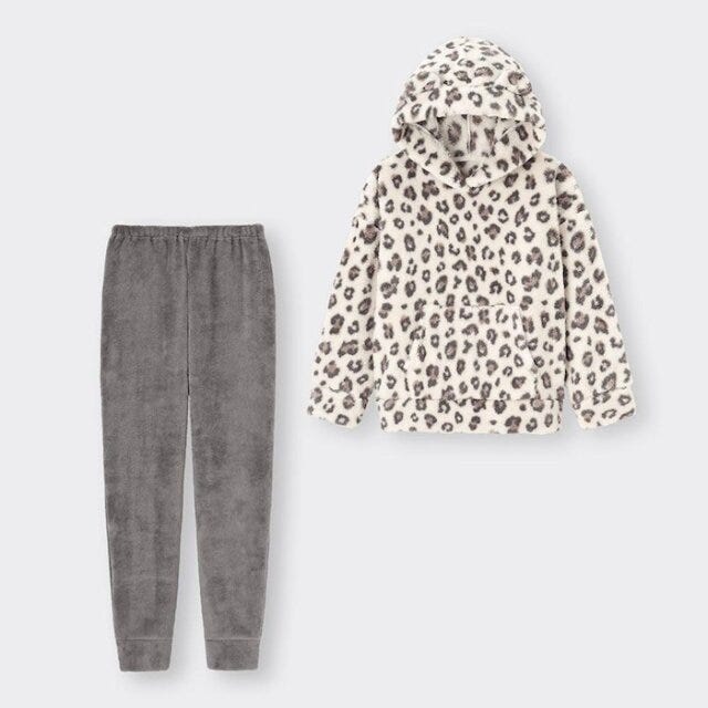 GU　ルームウェア　アニマルデザイン　マシュマロフィールフーディセット　レオパード