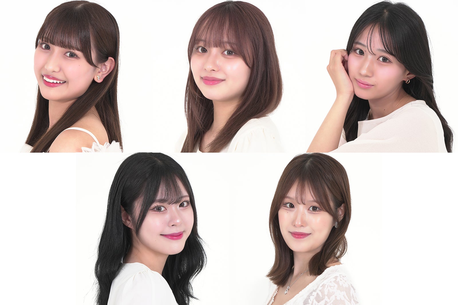 「ミス成蹊コンテスト2025」ファイナリスト／（上段左から）羽田瑞歩さん、神原美咲さん、本田沙夢利さん（下段左から）朽木華さん、福山理紗さん（提供写真）