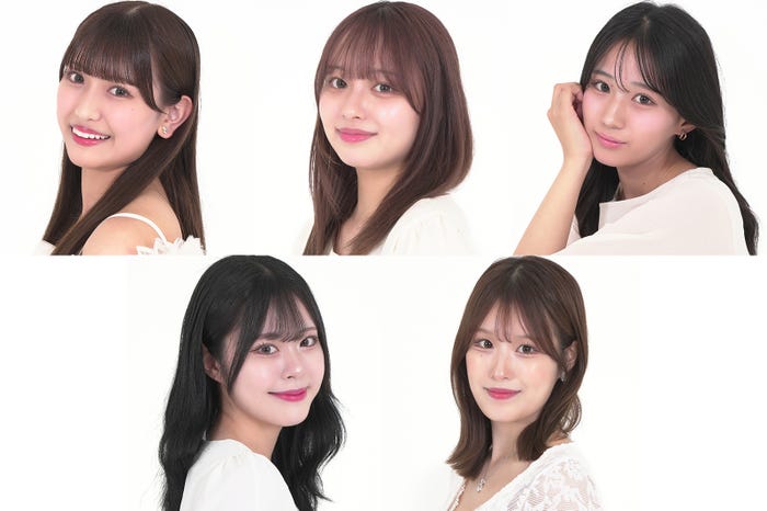 「ミス成蹊コンテスト2025」ファイナリスト/(上段左から)羽田瑞歩さん、神原美咲さん、本田沙夢利さん(下段左から)朽木華さん、福山理紗さん(提供写真)