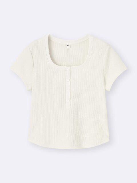 GU ワッフルヘンリーネックT GUのワッフルヘンリーネックT