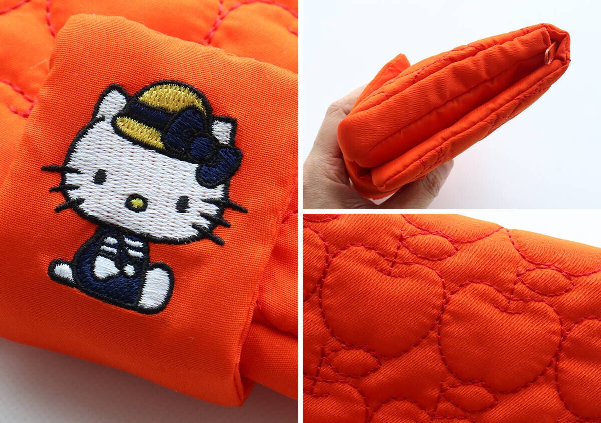 ポーチのキティ刺繍、リンゴキルティング、折り畳んだ状態